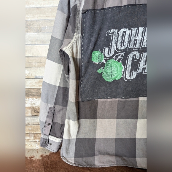 Johnny Cash Upcycled Handcrafted Button Down Gray Shirt - Picture 7 of 15